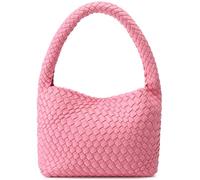 NOBLIFE Gewebte Tasche für Damen, veganes Leder, Sommer, Strand, Geldbörse, und Reisehandtaschen für Damen, Retro-Chic Schultertaschen, Pink, Small