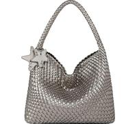 NOBLIFE Gewebte Tasche für Damen, veganes Leder, Sommer, Strand, Geldbörse, und Reisehandtaschen für Damen, Retro-Chic Schultertaschen, silber, Large