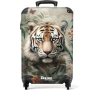NoBoringSuitcases.com® Handgepäck Koffer 55x35x20 cm Trolley Reisekoffer Handgepäck-Koffer 4 Rollen Leicht Kabinenkoffer Flugzeug Tiger - Blumen - Farbenfroh