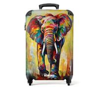 NoBoringSuitcases.com® Handgepäck Koffer 55x35x20 cm Trolley Reisekoffer Handgepäck-Koffer 4 Rollen Leicht Carry on Luggage Hartschalenkoffer Ölfarbe - Elefant - Farbenfroh