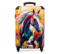 NoBoringSuitcases.com® Handgepäck Koffer 55x35x20 cm Trolley Reisekoffer Handgepäck-Koffer 4 Rollen Leicht Kabinenkoffer Hartschalenkoffer Ölfarbe - Pferd - Farbenfroh