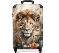 NoBoringSuitcases.com® Handgepäck Koffer 55x35x20 cm Trolley Reisekoffer Handgepäck-Koffer 4 Rollen Leicht Carry on Luggage Hartschalenkoffer Löwe - Blumen - Braun