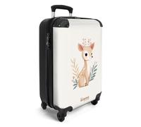 NoBoringSuitcases.com® Handgepäck Koffer Kinder 55x35x20 cm Reisekoffer Kinderkoffer 4 Rollen Leicht Cabin Trolley Hartschalenkoffer für Jugendliche Hirsch - Braun - Beige