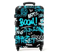 NoBoringSuitcases.com Hartschalenkoffer Groß, TSA-geprüft Mit 4 Rollen Leicht - Reisekoffer Mittelgroß (Blaues Graffiti-Schwarz, 67 cm - 72 L)