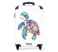 NoBoringSuitcases.com Kinderkoffer, Koffer Kinder, Hartschalenkoffer, Reisekoffer, Reisetasche Kinder, Kindertrolley, Kinder Koffer mit Rollen, Handgepäck 55x40x20 cm (Mosaik-Schildkröte - Weiß)