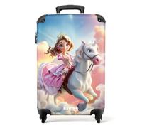 NoBoringSuitcases.com Kinderkoffer, Koffer Mädchen - Reisetasche Mit Rollen, Handgepäck 55x40x20 cm (Prinzessin, Einhorn - Rosa-Weiß)