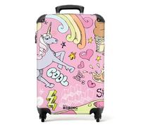 NoBoringSuitcases.com® Kinderkoffer Koffer Mädchen Trolley Handgepäck Hartschalenkoffer Klein Geschenk - Kinder - Einhorn - Regenbogen - Rosa - Kinder Koffer Madchen, 55x40x20