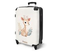 NoBoringSuitcases.com® Koffer Kinder Groß 67x43x25 cm Reisekoffer Kinderkoffer 4 Rollen Leicht Trolley Große M Hartschalenkoffer für Jugendliche Hirsch - Braun - Beige