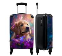 NoBoringSuitcases.com® Mädchengeschenke Handgepäck Koffer Reisetasche mit Rollen Kinder - Hund - Sonne - Blumen - 55x35x20cm