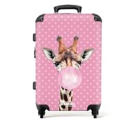 NoBoringSuitcases.com Reisekoffer Groß, Hartschalenkoffer Mit TSA Schloss, Rollen, 20kg Gepäck, Mittelgroß (Giraffe - Rosa, 67 cm - 72 L)