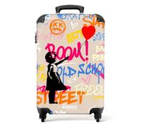 NoBoringSuitcases.com Reisekoffer Groß mit TSA-Schloss, Hartschalenkoffer, Rollkoffer Mittelgroß M - Graffiti-Beige, 67 cm - 72 L