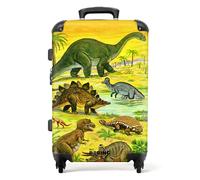 NoBoringSuitcases.com® Reisekoffer Kinder Koffer Jungs Reisetasche mit Rollen Cabin Bag Geschenke - Dino - Illustration - Gelb - Koffer Kinder Jungen Koffer mittelgroß, 67x43x25cm