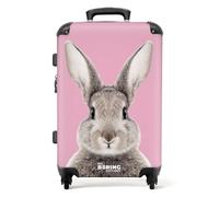 NoBoringSuitcases.com® Reisekoffer Kinder Mädchen Koffer Leicht Reisetrolley mit Rollen Gepäck, Hartschalenkoffer Großß - Kanichen - Rosa - Koffer mittelgroß, 67x43x25cm