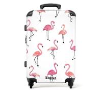NoBoringSuitcases.com® Reisekoffer Kinderkoffer Mädchen Hartschalenkoffer Großß Trolley Gepäck Koffer Tiermotiv - Flamingo - Muster - Rosa - Koffer mittelgroß, 67x43x25cm
