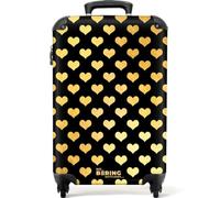 NoBoringSuitcases© Handgepäck Koffer, Reisekoffer, Reisetasche mit Rollen, | 55x40x20 cm - Hartschalenkoffer, Trolley Handgepäck, Koffer 55x40x20, Rollkoffer, Handgepäck (Herzen - Schwarz-Golden)