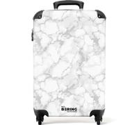 NoBoringSuitcases© Handgepäck Koffer Trolley Reisekoffer Handgepäck-Koffer | 55x35x20 cm - 4 Rollen Leicht Kabinentrolley Hartschalenkoffer Weiß - Marmor - Grau
