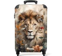 NoBoringSuitcases© Handgepäck Koffer Trolley Reisekoffer Handgepäck-Koffer | 55x35x20 cm - 4 Rollen Leicht Carry on Luggage Hartschalenkoffer Löwe - Blumen - Braun