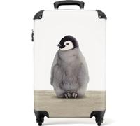 NoBoringSuitcases© Kinderkoffer Mitgebsel Kindergeburtstag Koffer Klein mit | 55x40x20 cm - Rollen Handgepäck Geschenk - Pinguin - Grau - Tiere - Kindergepäck Trolley,