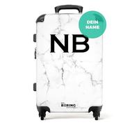 NoBoringSuitcases© Koffer personalisiert, | 67x43x25 cm - Hartschalenkoffer, Koffer Hartschale Mittelgroß - Koffer Groß mit 4 Rollen - Weißer Marmor mit Schwarz
