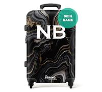 NoBoringSuitcases© Koffer personalisiert, | 67x43x25 cm - Koffer Groß, Koffer Hartschale Groß - Reisekoffer Mittelgroß - Schwarzer Marmor mit Gold - Leicht - Koffer mit
