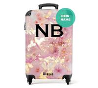NoBoringSuitcases© Koffer personalisiert, Handgepäck | 55x40x20 cm - Cabin Max , Kleiner Koffer - Rollkoffer Handgepäck - Rosa Marmor mit Gold - Leicht - Koffer mit Namen Initialen