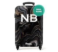 NoBoringSuitcases© Koffer personalisiert, Koffer Handgepäck | 55x40x20 cm - Trolley Handgepäck, Koffer Klein mit Rollen - Schwarzer Marmor mit Gold - Leicht - Koffer mit Namen Initialen