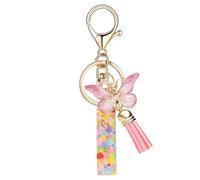 Nodigao Schlüsselanhänger mit Schlaufen für Mädchen Damen Frauen mit Quasten Rosa Schmetterling Buchstabe Schlüssel Taschenanhänger - I