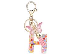 Nodigao Schlüsselanhänger mit Schlaufen für Mädchen Damen Frauen mit Quasten Rosa Schmetterling Buchstabe Schlüssel Taschenanhänger - H