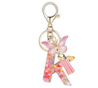Nodigao Schlüsselanhänger mit Schlaufen für Mädchen Damen Frauen mit Quasten Rosa Schmetterling Buchstabe Schlüssel Taschenanhänger - K