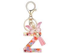 Nodigao Schlüsselanhänger mit Schlaufen für Mädchen Damen Frauen mit Quasten Rosa Schmetterling Buchstabe Schlüssel Taschenanhänger - Z
