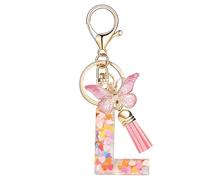 Nodigao Schlüsselanhänger mit Schlaufen für Mädchen Damen Frauen mit Quasten Rosa Schmetterling Buchstabe Schlüssel Taschenanhänger - L