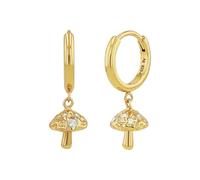 NOELANI Charm Creole für Damen, Silber 925, mit Zirkonia, 21 mm, gold, Pilz, Geschenkidee, kommt in Schmuck Geschenk Box, 2100098