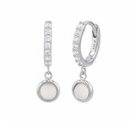 NOELANI Creolen Damen, Silber, onesize, 6 mm, Achat, Beige, Weiß, Silber 925, rhodiniert 2037892