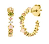 Paar Creolen NOELANI "Colorful Stone, 2036060" Ohrringe Gr. mit Zirkonia, Silber 925 (Sterlingsilber), bunt (goldfarben, bunt, kristallweiß, rosa, hellgrün) Damen Creolen mit Zirkonia (56565068-0)