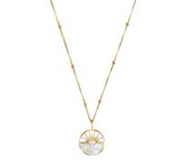 NOELANI - Damen Halskette 925 Silber - Vergoldet/Golden - mit Zirkonia Stein - Kreis Sonne Perlmutt Anhänger - NOE-N0026
