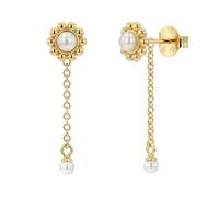 NOELANI - Damen Ohrringe 925 Silber - Vergoldet/Golden - Mit Perlen - Blumen Ohrhänger - NOE-E0030