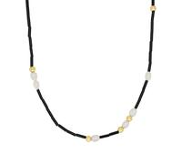 NOELANI Halskette Edelstahl Damen Halsschmuck, mit Steel Beads, mit Süßwasserzuchtperle, 37+5 cm, Schwarz, Kommt in Schmuck Geschenk Box, 2038801