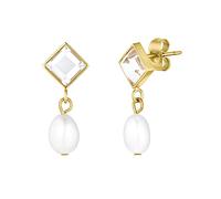 NOELANI Ohrhänger Edelstahl Damen Ohrschmuck, mit Zirkonia synth., mit Süßwasserzuchtperle, 2,2 cm, Gold, Kommt in Schmuck Geschenk Box, 2036186