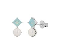 NOELANI Ohrstecker 925 Sterling Silber Damen Ohrschmuck, mit Schmuckstein synth., mit Süßwasserzuchtperle, 1,2 cm, Blau, Kommt in Schmuck Geschenk Box, 2039639