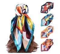 NOEMIN Großes quadratisches Satin-Kopftuch - 4 Stück seidenähnliche Haartücher für Damen, modisches Strand-Bandana-Kopftuch für Damen, 90 x 90 cm