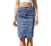 NOGRAX Satinrock Hohe Taille Jeansrock Frauen Lässig Midi Straight Bleistift Jean Rock-Blue,XL