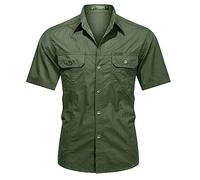 NOGRAX T Shirt Herren Sommer Denim Kurzärmel Outdoor Wanderfischerei Kleidung Herren Hemden Cotton Casual Shirts Plus Size-Army Green,4XL