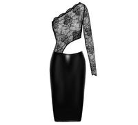 Noir F339 Asymmetrisches Kleid im Powerwetlook mit edlem Spitzen-Oberteil, knieumspielender Länge und hohem XL