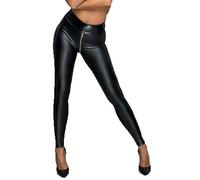 Noir Handmade Frauen Leggings mit durchgehendem Reißverschluss in Wetlook schwarz Damen Hose Skinny 3XL