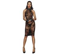 .Noir Handmade Halblanges transparentes Neckholder Kleid in schwarz aus Tüll und Stickerei rückenfrei ohne Ärmel M