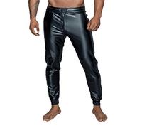 Noir Handmade Men Collection Herren Pants in schwarz Treggings Hose aus Powerwetlook Material mit elastischem Bund zum schüren M