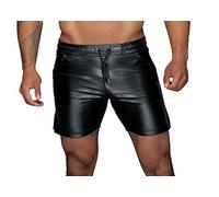 Noir Handmade Men Collection Herren Powerwetlook Shorts in schwarz Kurze Männer Hose mit elastischem Bund M