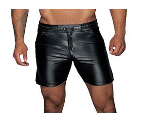 Noir Handmade Men Collection Herren Powerwetlook Shorts in schwarz Kurze Männer Hose mit elastischem Bund M
