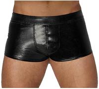 .Noir Handmade Men Kurze Herren Wetlook Shorts mit Schlangen-Look und vorderen Reißverschluss elastisch L