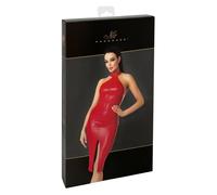 Noir Knallrotes, Schulterfreies Kleid im Powerwetlook mit Reißverschluss und Gehschlitz, Party Mididress M